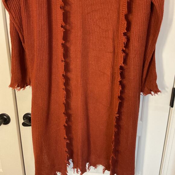 Derek Heart Rust Brown Open Front Distressed edges Long XL - Picture 3 of 9